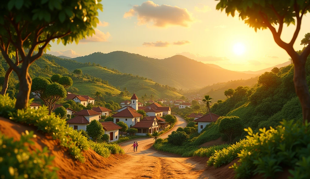 a 3d pixar animation style of the country side of el salvador during golden hour