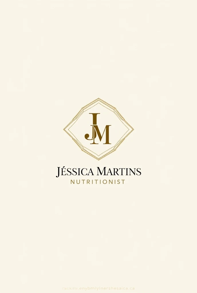 Create a logo with the initials JM inside a symbol in gold color in a symbol that has nutritionist with the word Jéssica Martins Nutritionist