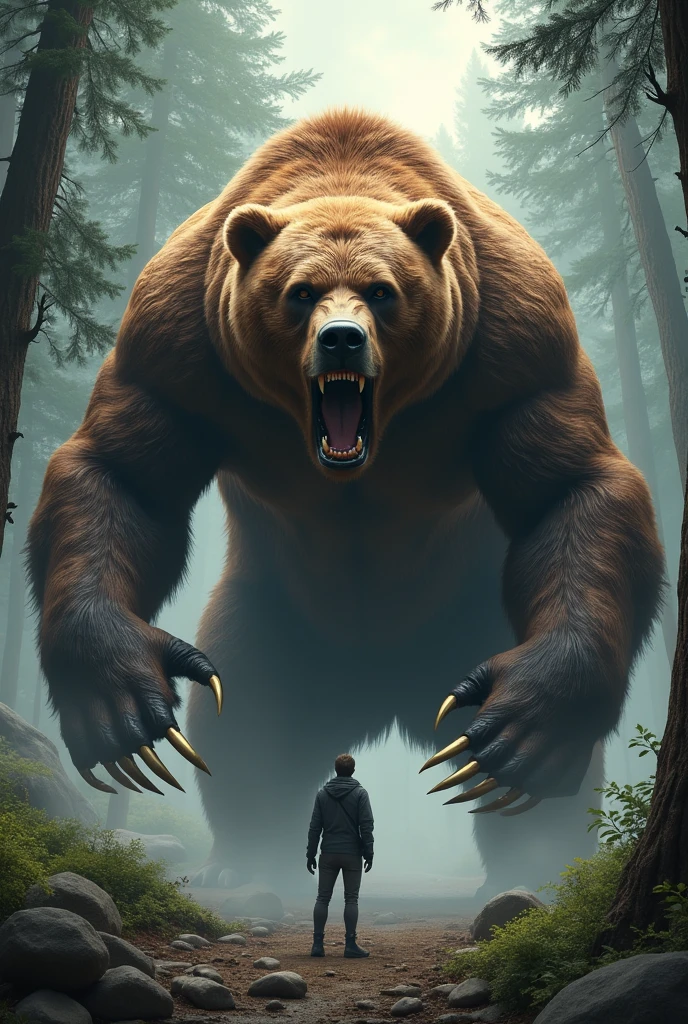 Bear coming out and roaring at a person