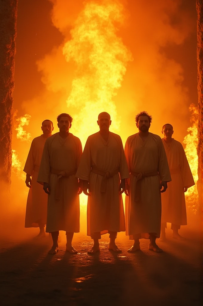 4 men inside a fiery furnace without getting burned