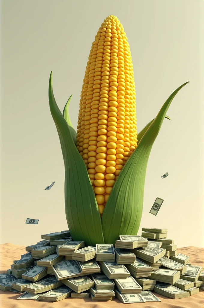 A giant corn on top of cash