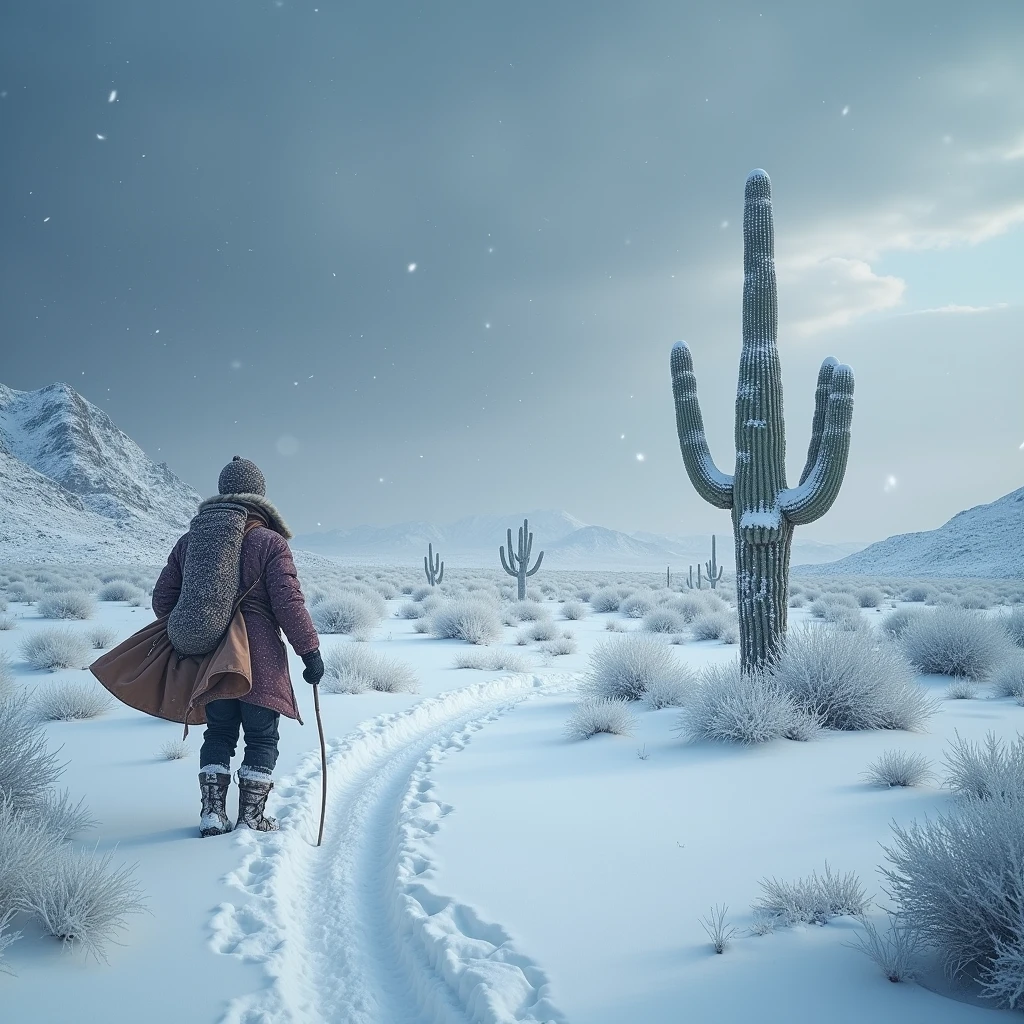 A huge snowstorm falls in the desert