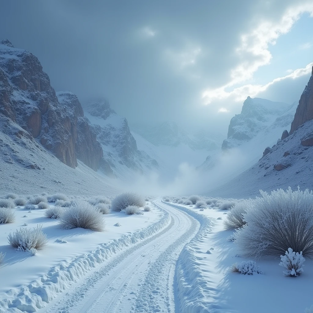 A huge snowstorm falls in the desert