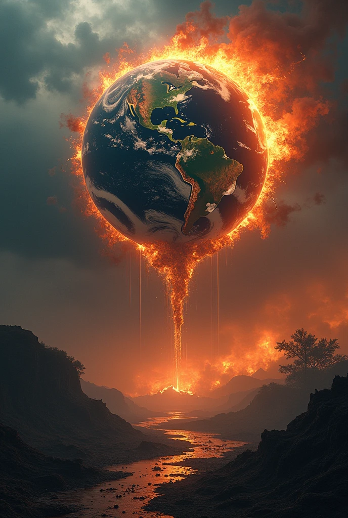 Planet earth exploded and is on fire