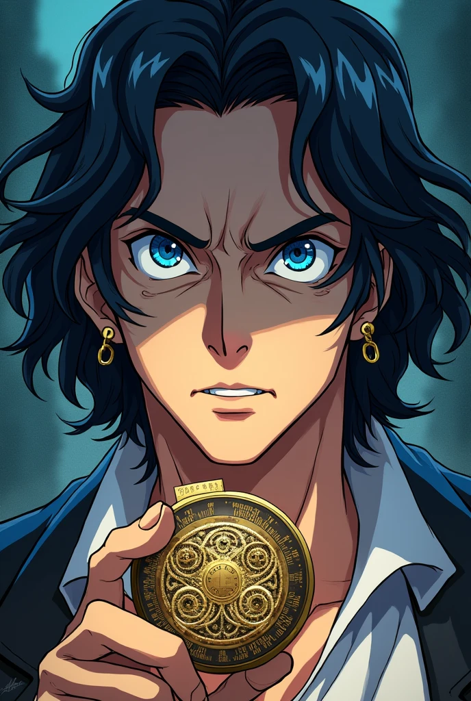 Blaise Pascal but anime art fierce with his eyes blue and make Blaise Pascal powerful with his inventions (calculator)