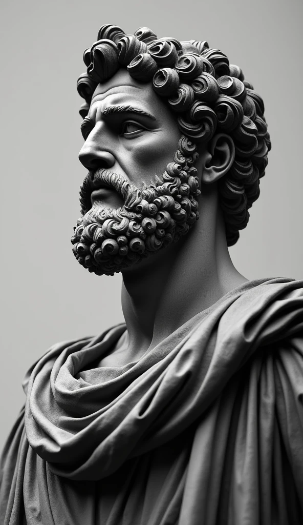 a portrait statue of the stoic Marcus Aurelius in black and white 4K,Side Face, super realistic wallpaper