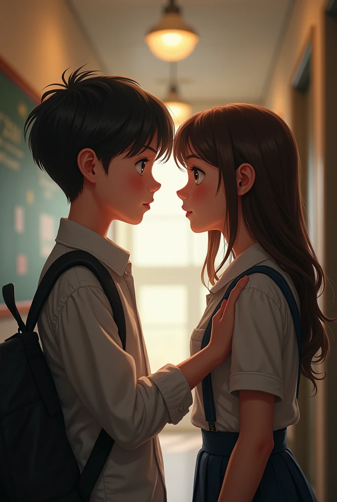 Eye contact between in school girl boy
