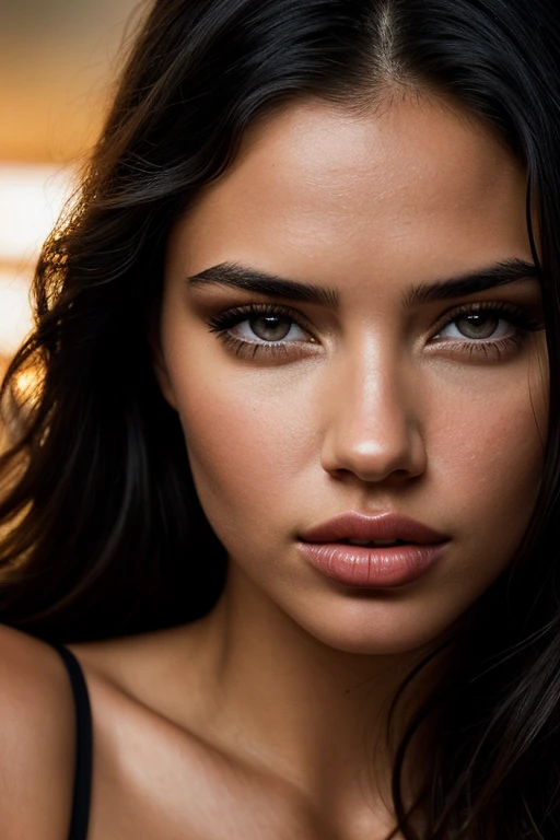 realistic portrait of Adriana Lima, beautiful detailed eyes, beautiful detailed lips, extremely detailed face and skin, long eyelashes, beautiful intricate hairstyle, cinematic lighting, dramatic high contrast lighting, chiaroscuro lighting, dramatic shadows, warm color tones, cinematic composition, photorealistic, 8k, high quality, digital art