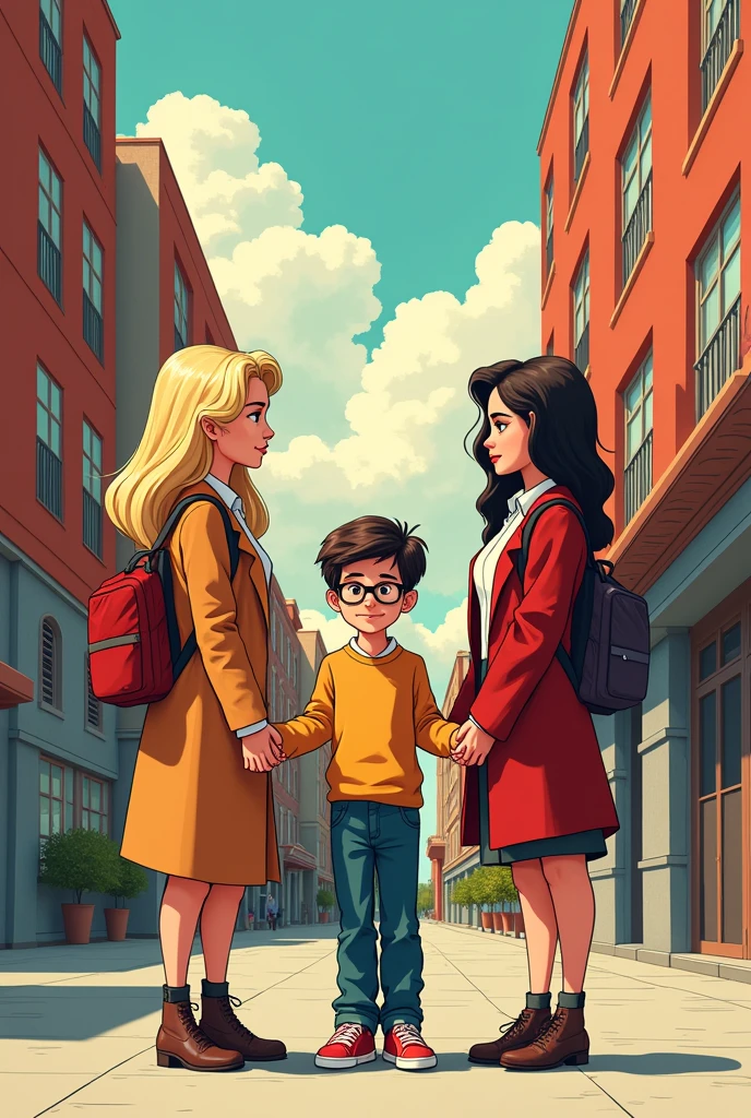 I generate an INE-type poster with the le Michael and the background being a school where a and a 2 blonde teacher with glasses are holding hands, also with the 2 long-haired teacher.