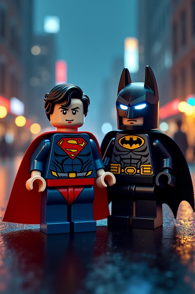 Superman and Batman in lego art, night
