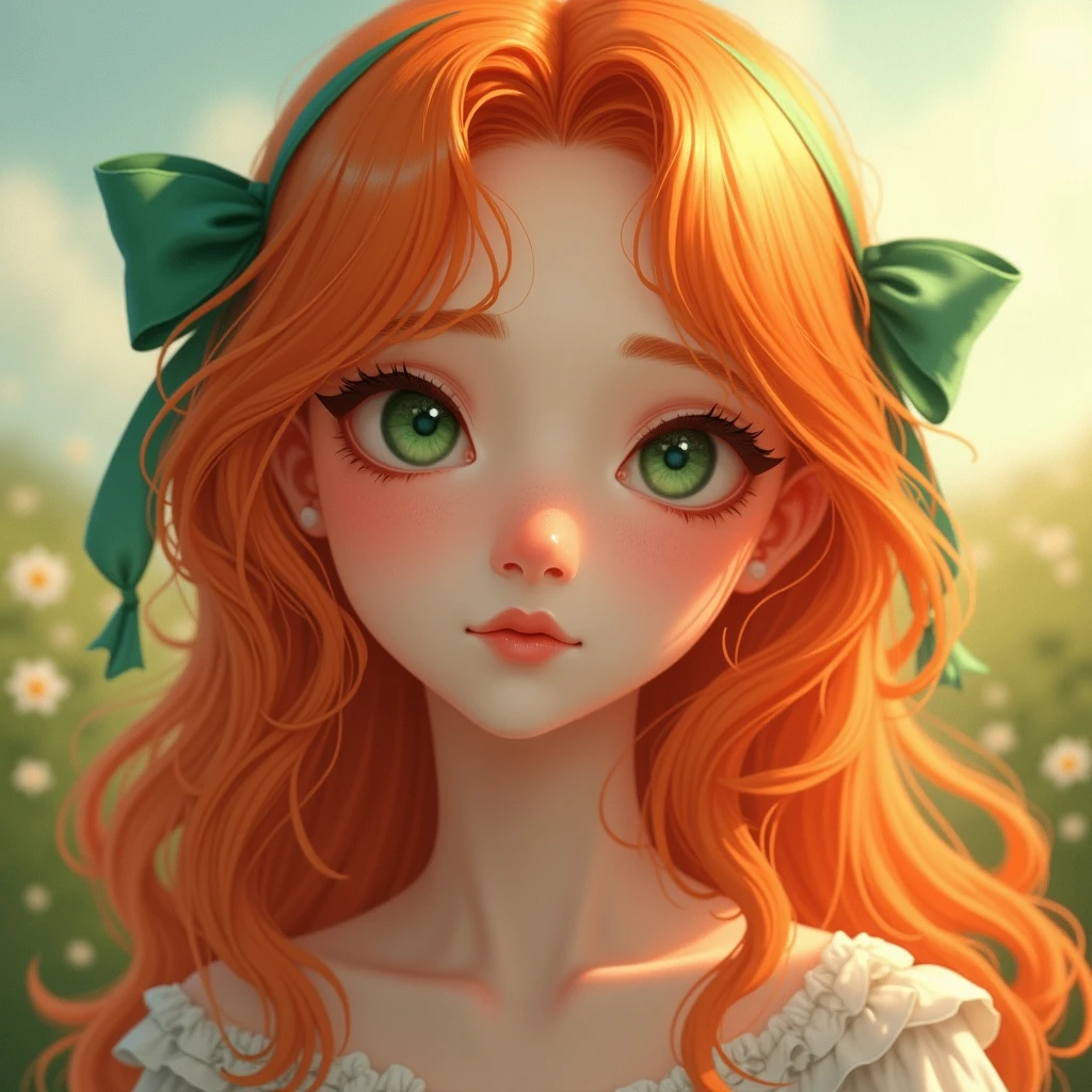 Orange Hair、Green ribbon