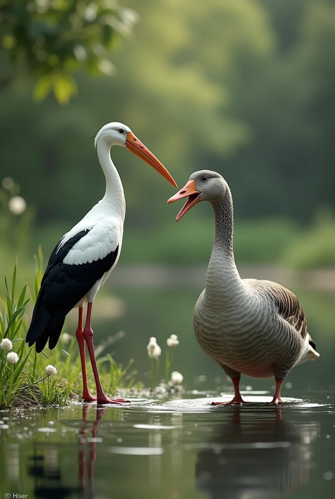 The stork warned the goose, but the goose ignored it and just ate it.