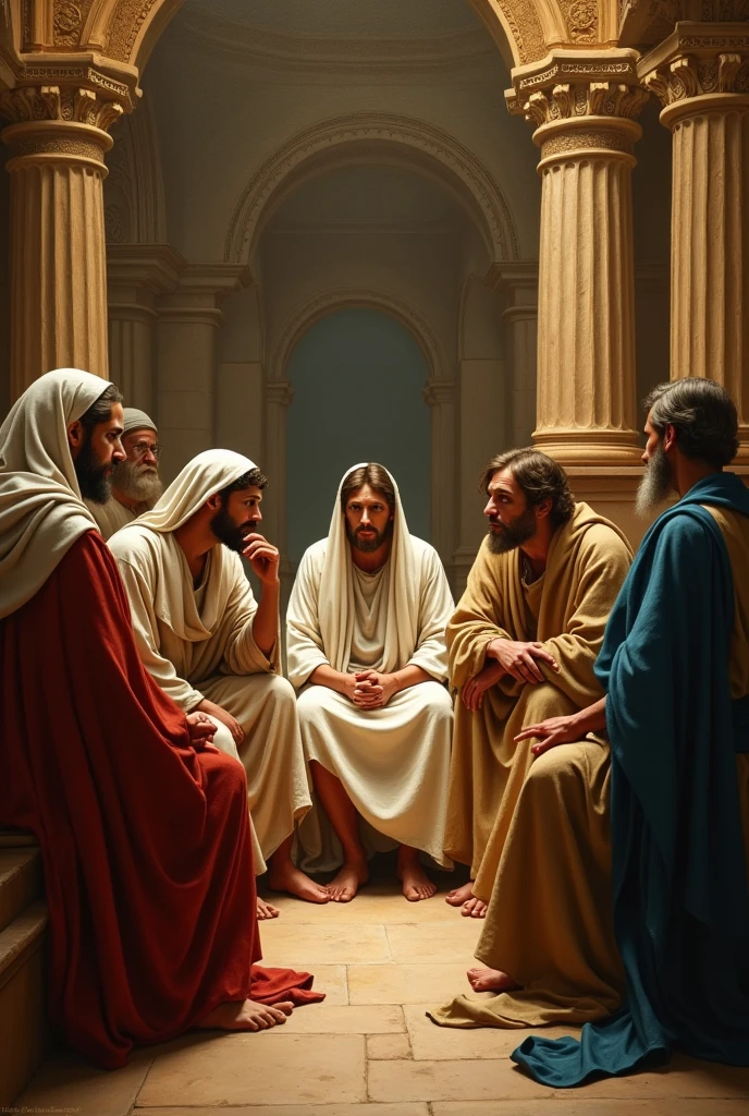 Mary and Joseph find adult Jesus in the temple 