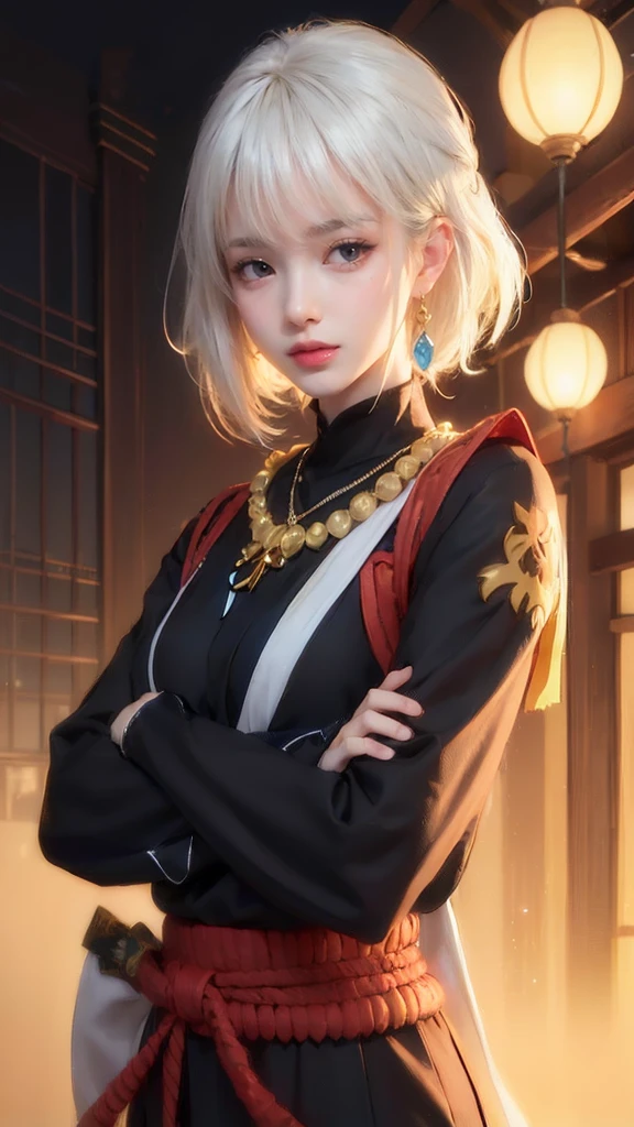 a beautiful arabic girl wearing scarf, in the style of light silver and gold, anime-inspired characters, intricate details, dark white and light pink, ethereal beauty, uhd, jewelry, necklace, earrings, long hair, blue eyes, gem, closed mouth, light particles, eyelashes, veil, artist name, makeup, black hair, anime style, side view, 8k, black hair, blue eyes, hair between eyes, mole, japanese clothes, mole under eye, from side, outdoors, kimono, black kimono, bangs, hair(eye arts:0.7)(eyes arts:0.7)(uhd 4k eye:1.3)(detailed:1.2)(better hand:1.5)