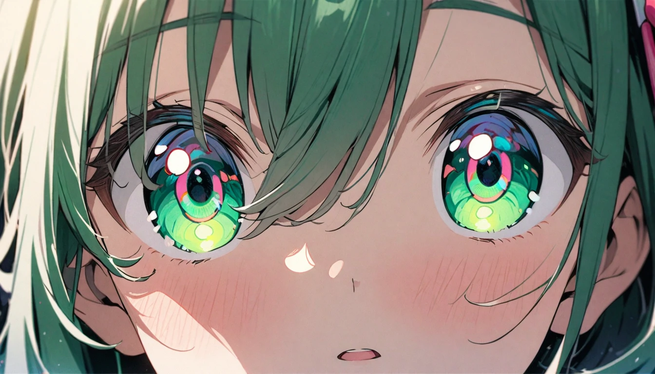 Side Tail、Emerald green eyes、Beautiful eyes、Big eyes、Beautiful hair ornament、anime、Masterpiece、Face close-up、Colored pencil、