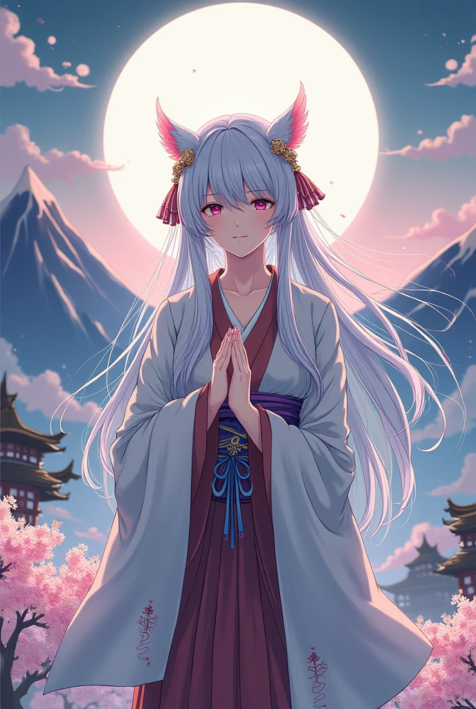 ((greatest masterpiece:1.3, ultimate quality:1.3, ultra-detailed:1.2)), (movie lighting), ((perfectly sensual)), super fine illustration, an extremely delicate and beautiful, 4K, 8K, 16K, UHD, Princess Konohana Sakuya, beautiful goddess, flowers, cherry blossoms, mountains, shrine maiden, sacred, graceful, cherry blossoms, shrine maiden clothes, sacred space, breath of spring, Japanese style, high resolution