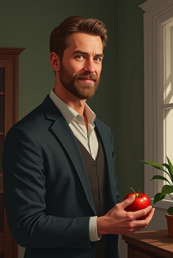 One Robert with apple on hand