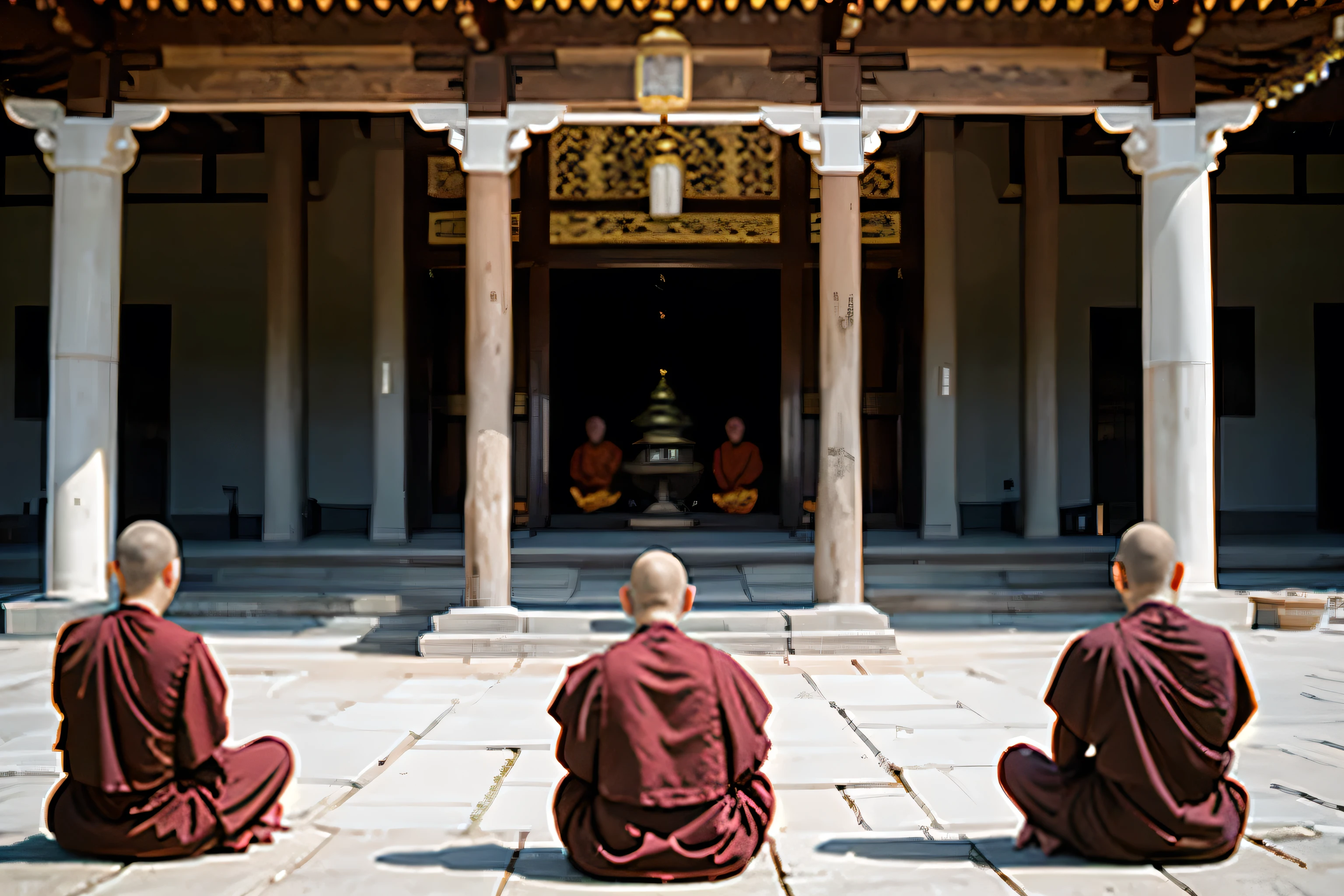 Monks practicing Zen at the temple