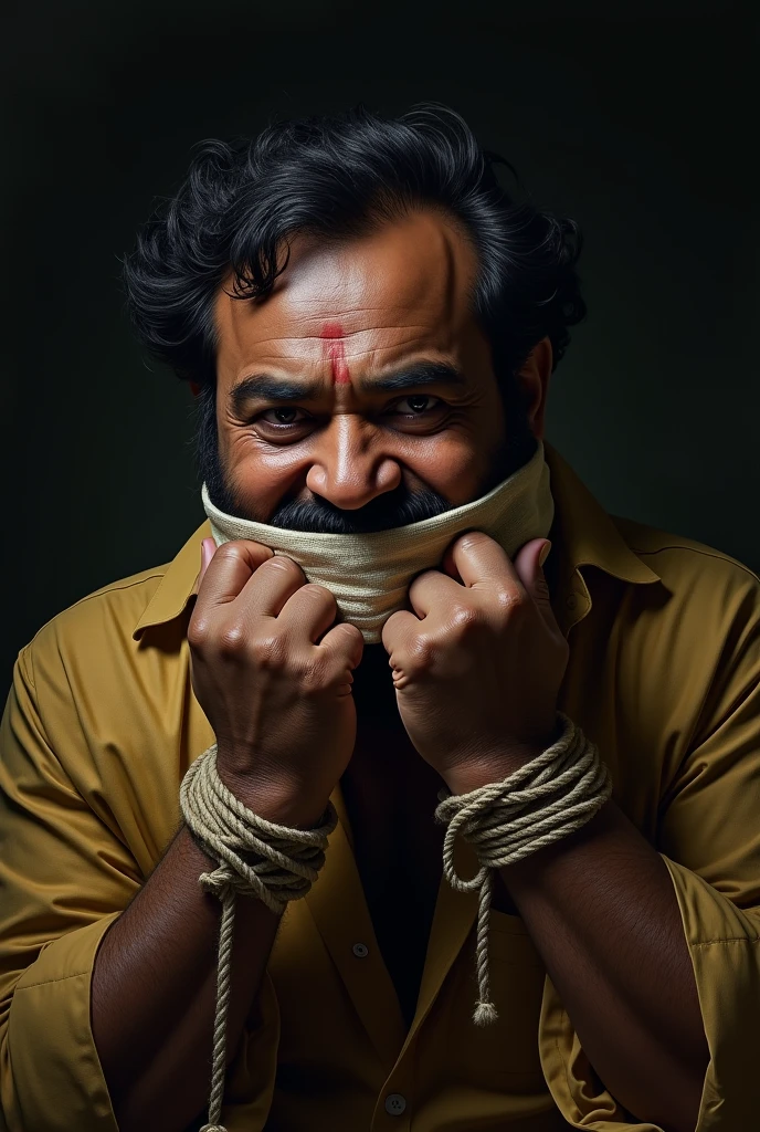 Malayalam actor Mohanlal gagged and tied mouth