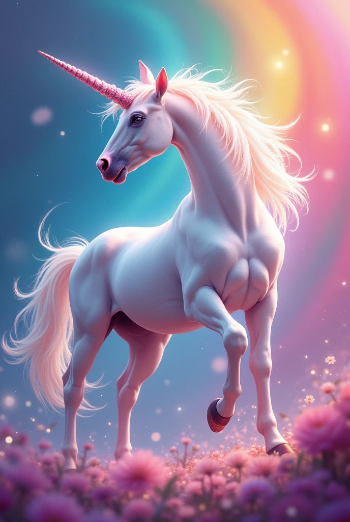 Create a unicorn with a rainbow colored background
