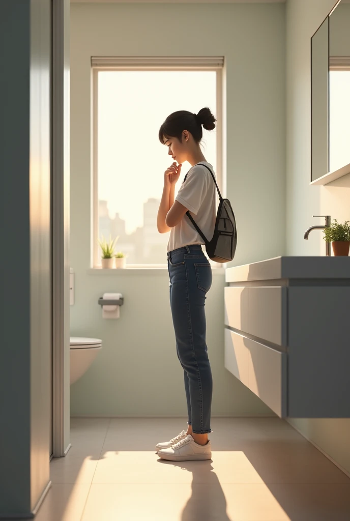 student performing morning routine