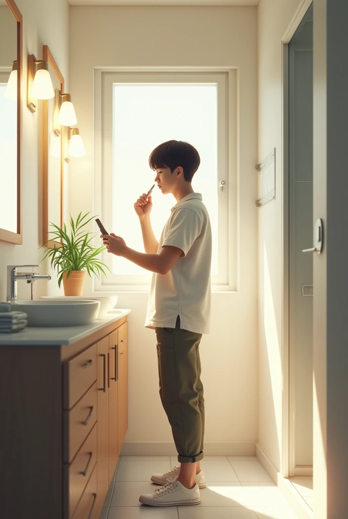 student performing morning routine
