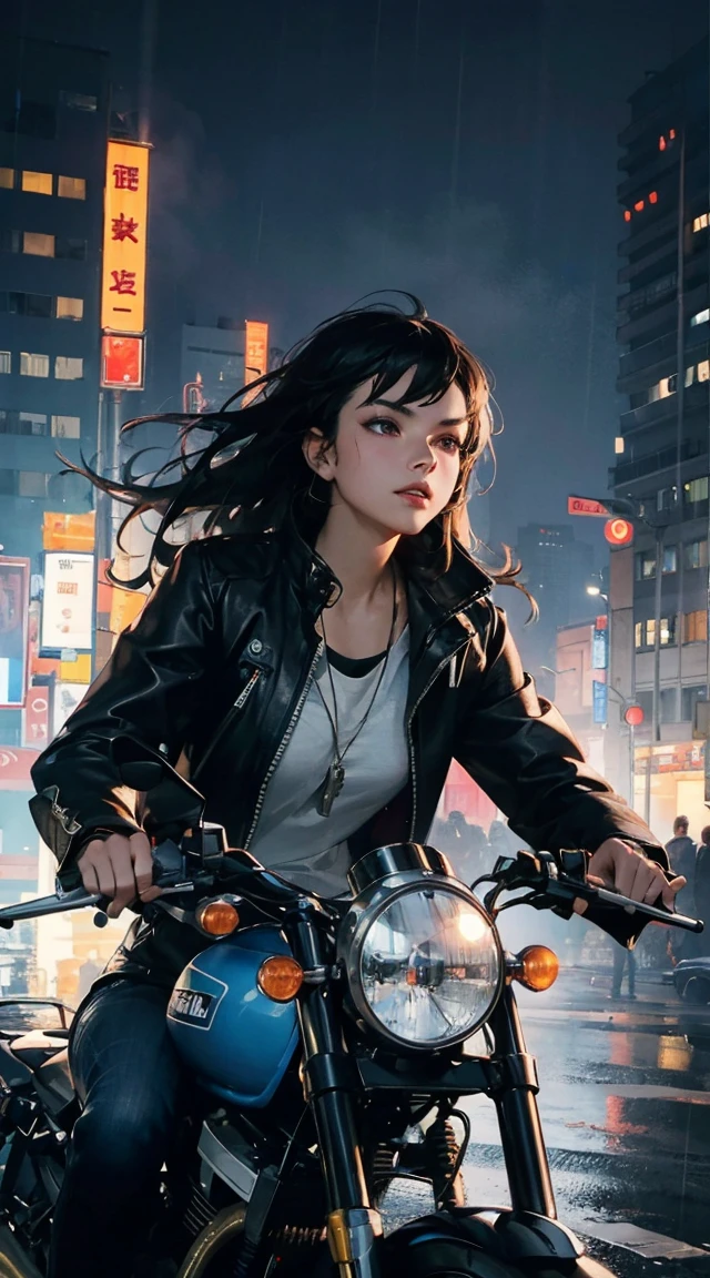(masterpiece : 1.4), best quality.
a young woman riding a futuristic motorcycle in the city, trail of lights, long exposure, akira anime style, beautiful detailed eyes, beautiful detailed lips, extremely detailed eyes and face, longeyes lashes, cyberpunk city, neon lights, rain effects, volumetric lighting, dramatic lighting, cinematic, masterpiece, ultra-detailed, photorealistic, 8k, studio lighting, vivid colors, digital art
AddXL