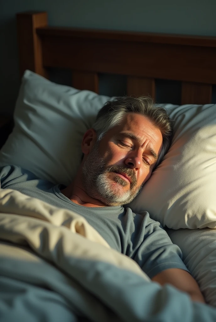 A man sleeping after 5 years on his bed