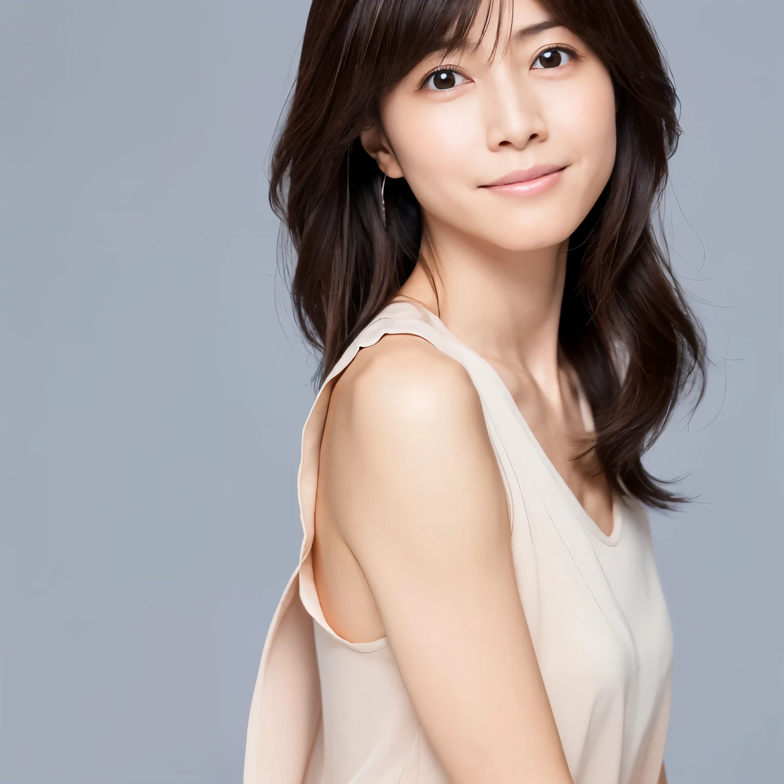 (High reality photograph, high resolusion), Skinny Japanese lady, 30 years old, cute face, detailed face, detailed eyes, various hair style, skinny figure, correct body anatomy, ((looking straight ahead)), facing the camera directly, single photo, a photo captured the best moment expressing the beauty and brains, ((with simple background))