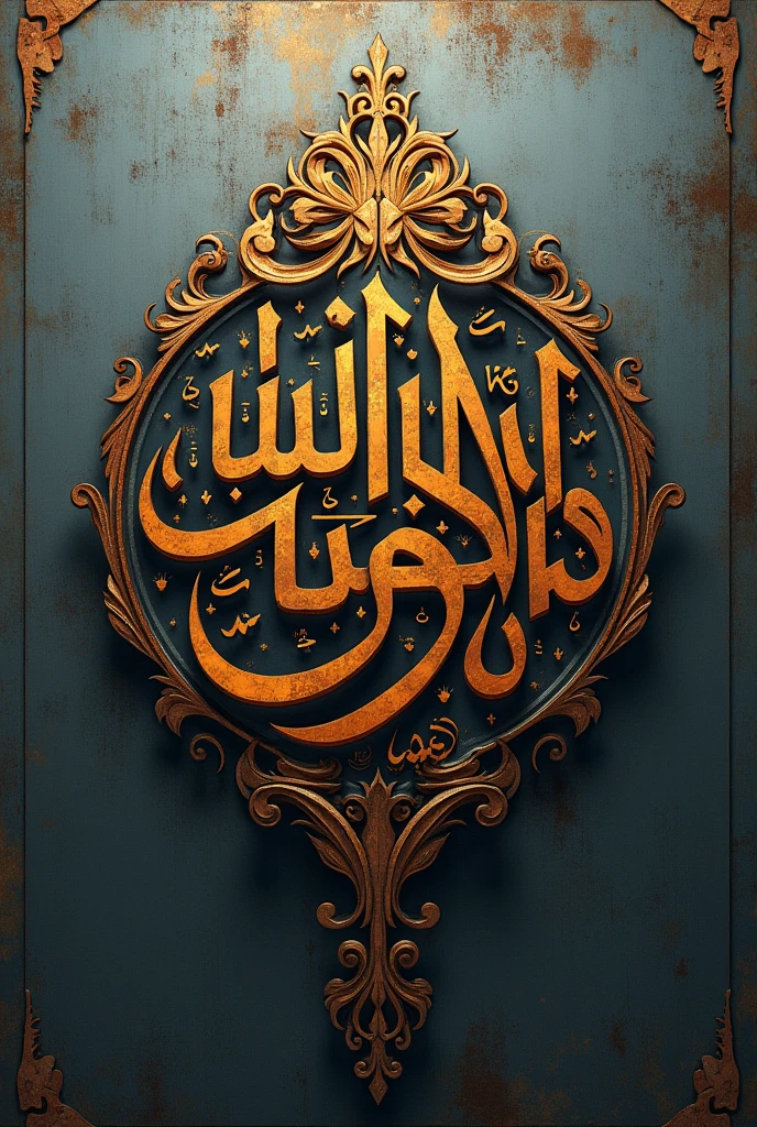 written 'PRIMA KOMPUTER', Islamic nuances, on metal