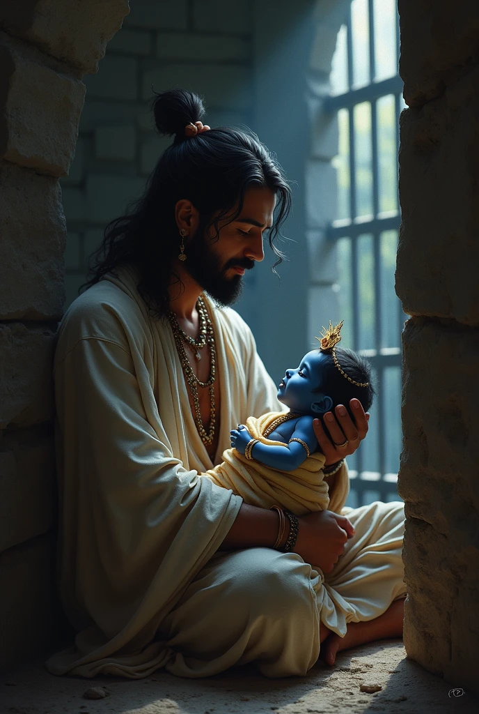 Little Krishna born in jail with his Father