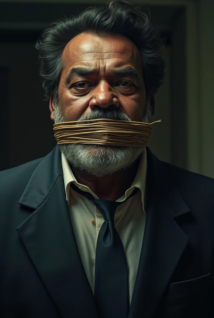 Malayalam movie actor mohanlal well dressed gagged and tied mouth