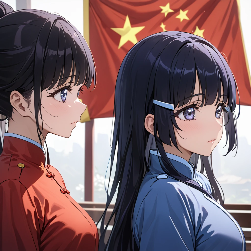 ((Highest quality)), ((masterpiece)), (detailed), (Perfect Face)、The woman is Reika Aoki with semi-long hair、A woman is wearing a Mao suit in China、The woman is listening intently to the teachings of the Chinese Communist Party members and receiving guidance.