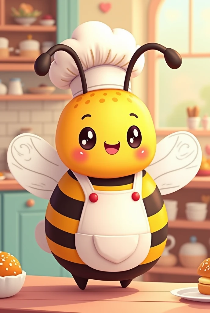 Make a cartoonish kawaii cook bee