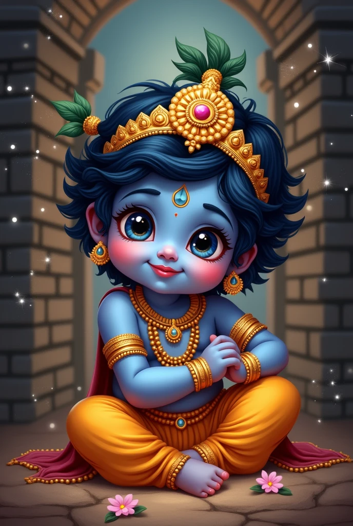 Cartoon Little Krishna born with his mothers in jail 
