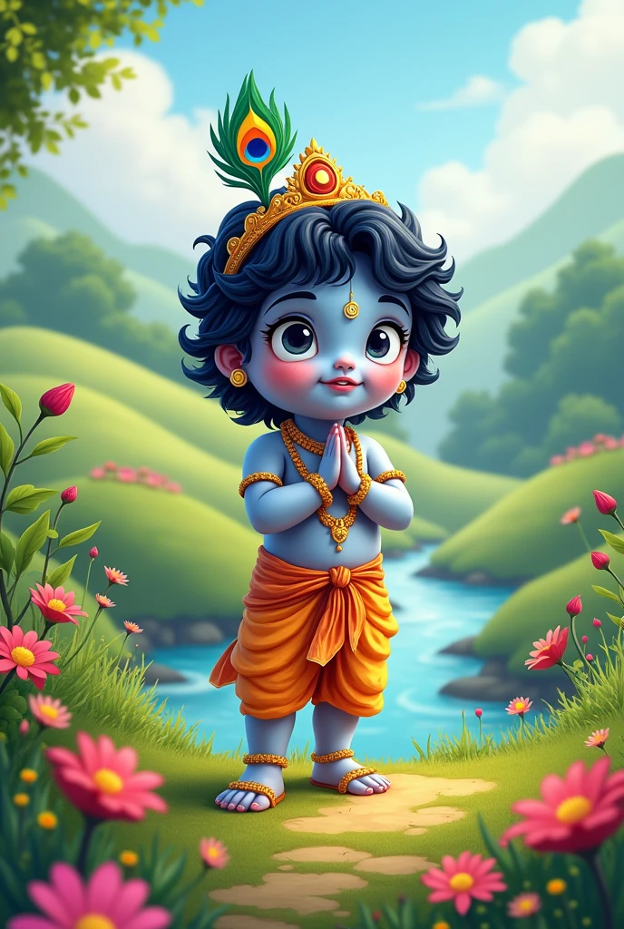 Cartoon Little Krishna born

