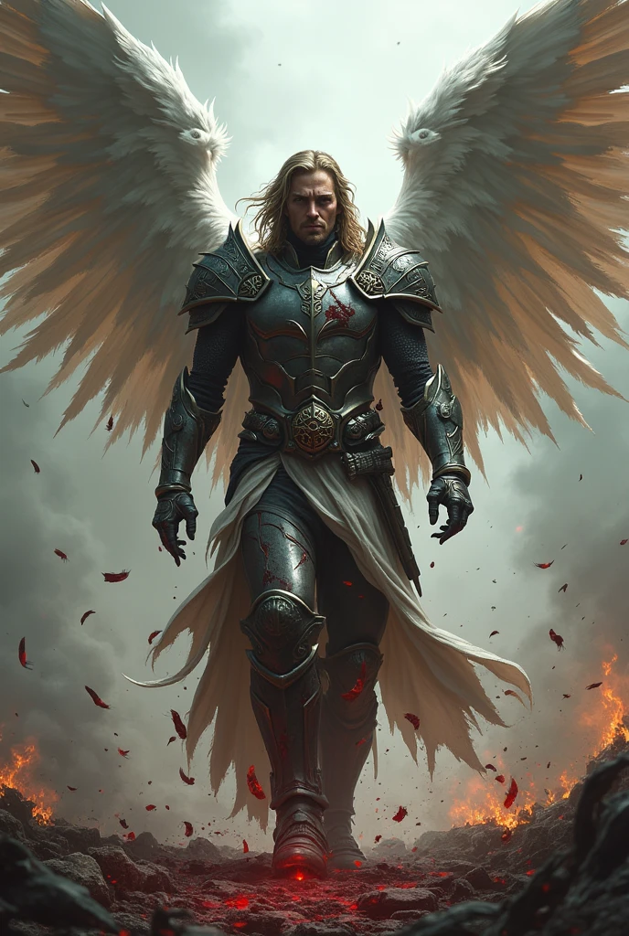 Warrior Angel with Blood and torn to pieces in battle