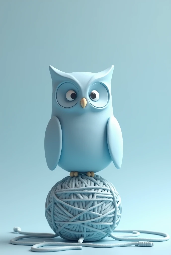 A blue owl on a ball of yarn for minimalist knitting