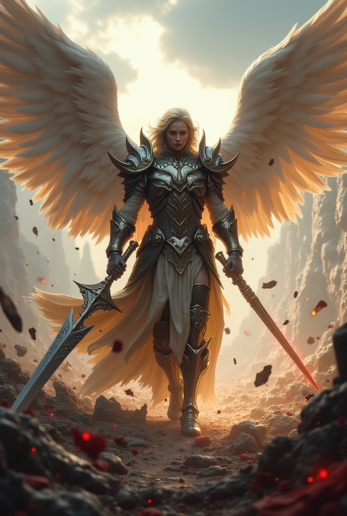 Warrior Angel with Blood in Pieces in Battle