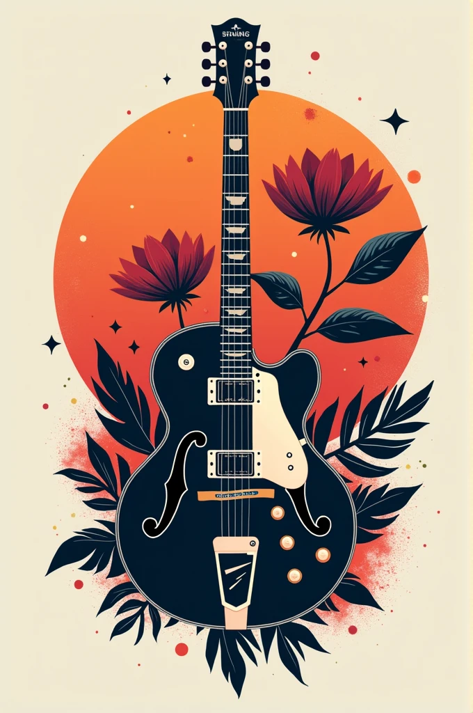 Logo for a music studio, with a guitar and the name "Roca studio