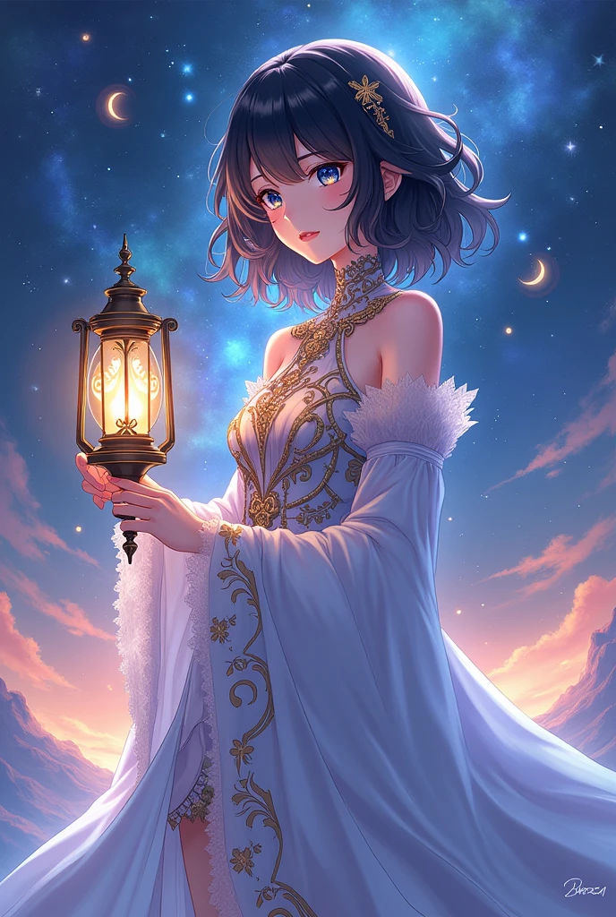 anime style, from girls frontline, girls frontline, girls frontline universe, girls frontline style, girls frontline, girls frontline cg, 2 0 2 2 anime style, 2022 anime style, pixiv contest winner, concept art 2022, anime girl in a dress with a lantern and a star, beautiful celestial mage, astral witch clothes, portrait of magical girl, cute anime waifu in a nice dress, alchemist girl, splash art anime , black - haired mage,