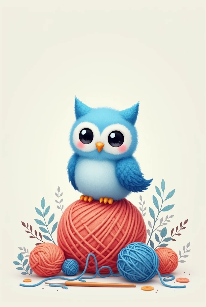 A blue owl on a ball of yarn along with crochet for minimalist knitting