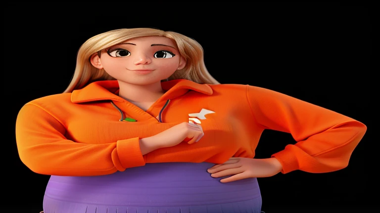 Brazilian woman blonde white skin orange t-shirt 3d pixar style