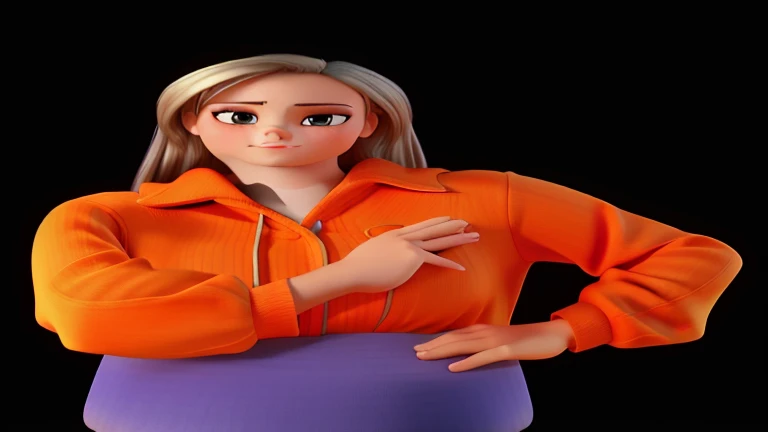 Brazilian woman blonde white skin orange t-shirt 3d pixar style