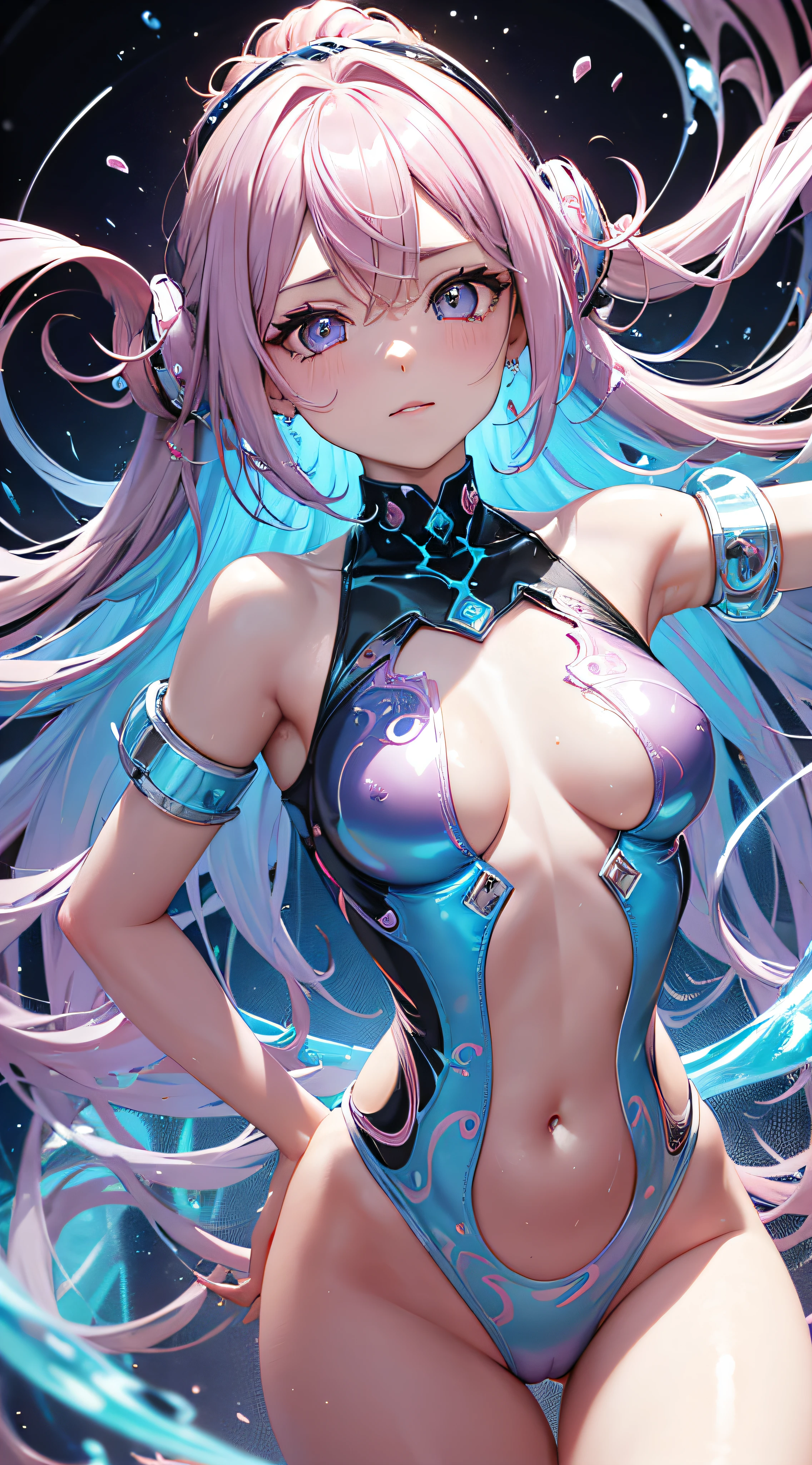 Shiny pink and blue liquid, In the style of Glitchcore, rococo pastel, Light silver and brown, Y2K aesthetics, swirling vortexes, iris/milky, Emotional metaphorical distortion