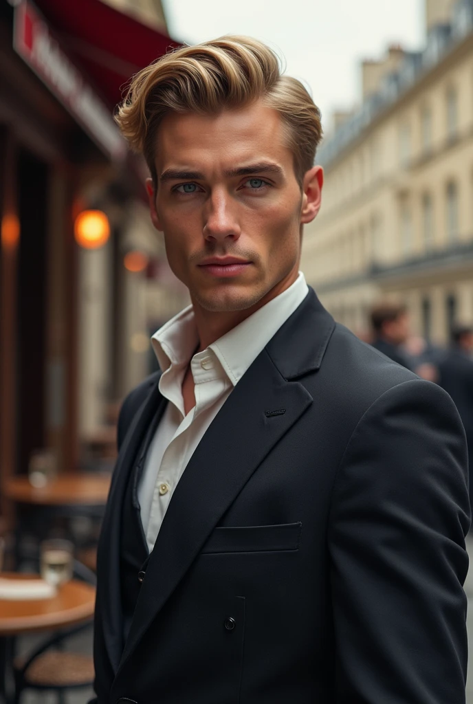 CREATE A BLONDE FRENCHMAN WITH BLUE EYES