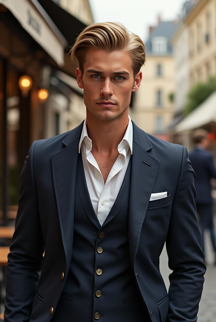 CREATE A BLONDE FRENCHMAN WITH BLUE EYES