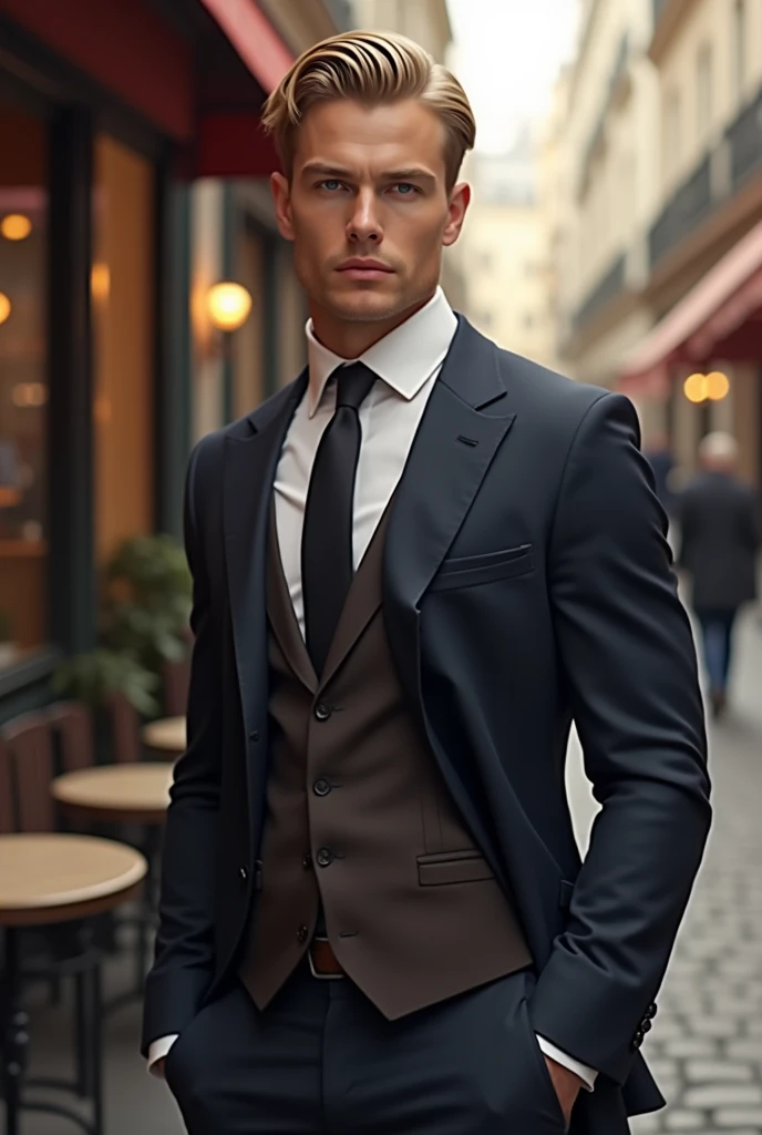 CREATE A BLONDE FRENCHMAN WITH BLUE EYES