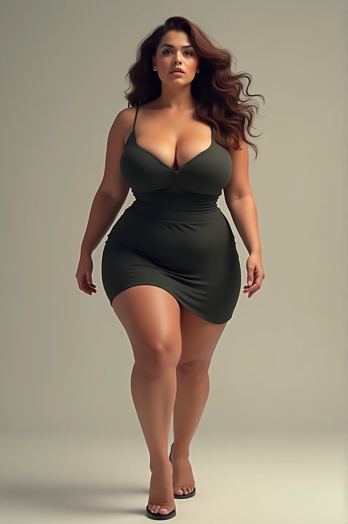 Big breasted woman walking forward 
