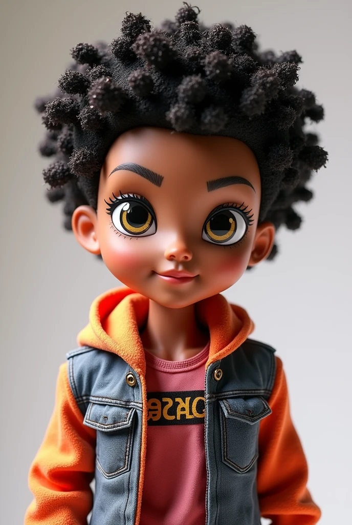 A brown male Bratz doll, black curly hair